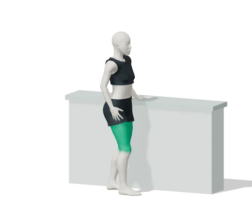 Backwards walking, step 1: Look ahead, hand near the counter
