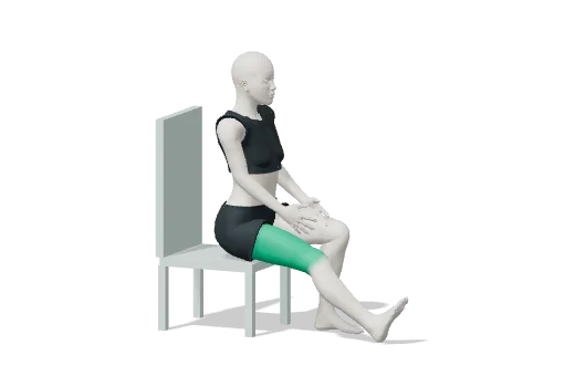 Seated back-of-thigh stretch, step 1: Sit forward, one leg straight, heel down