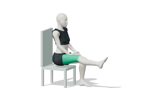 Seated knee straightening, step 2: Straighten one knee until the leg is level
