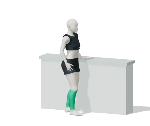 Heel-to-toe walk, step 1: Look ahead, hand near the counter
